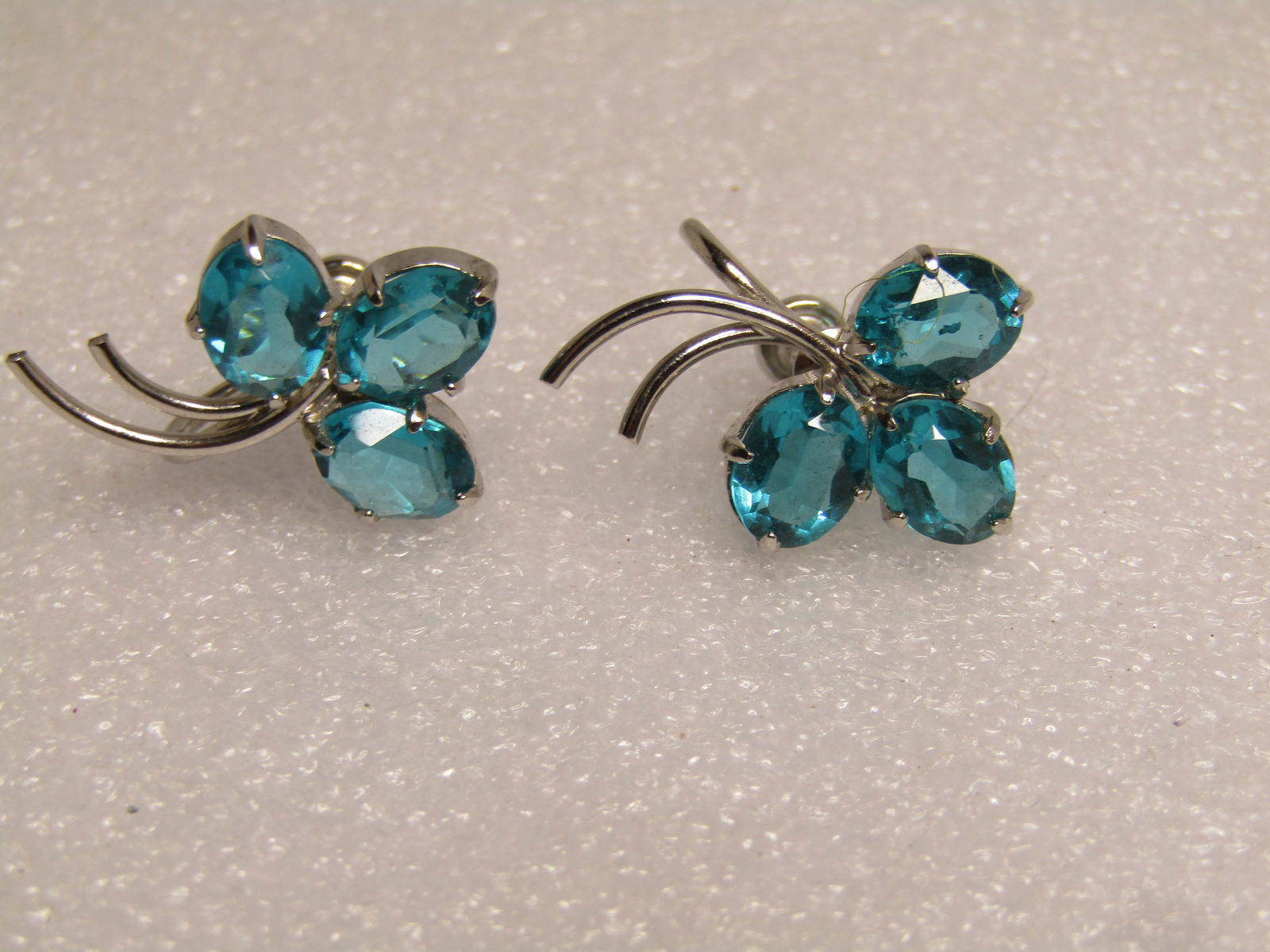 Sterling Rhinestone Floral Earrings, Signed G.M.S. 1960's & After - 4