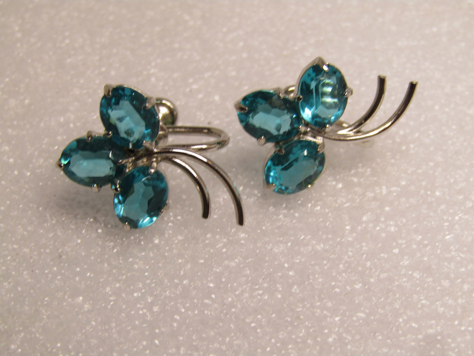 Sterling Rhinestone Floral Earrings, Signed G.M.S. 1960's & After - 7