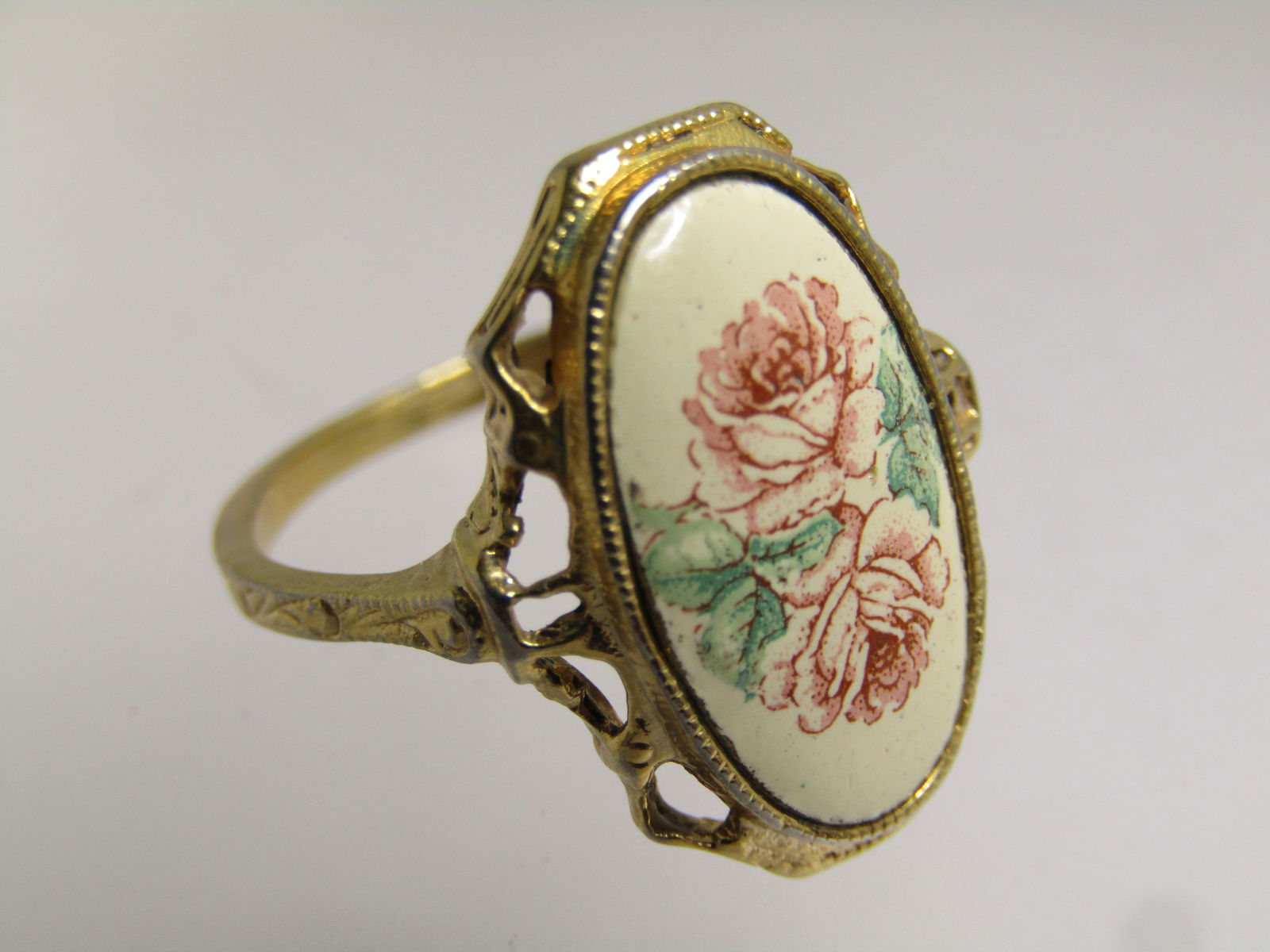Vintage Double Rose Ring, Sz 8, Gold Tone, 1970's - 6