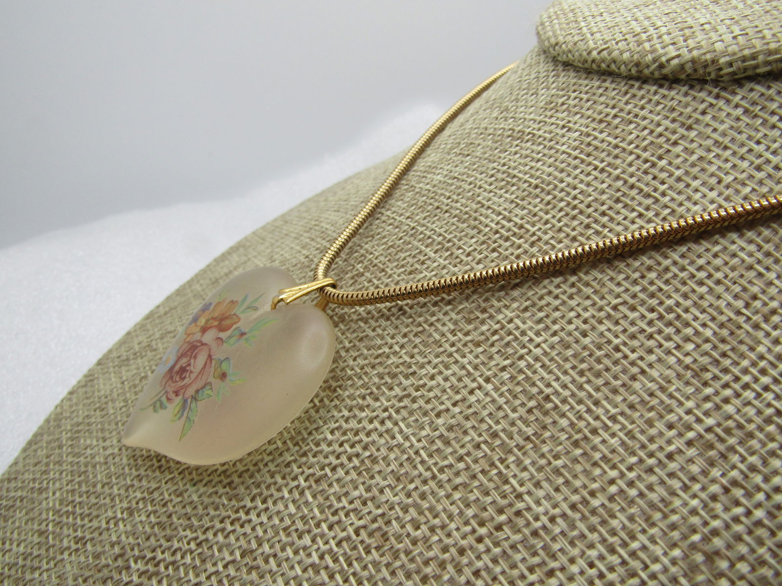 Vintage Frosted Floral Heart Necklace, 22", 1960's-1970's - 2