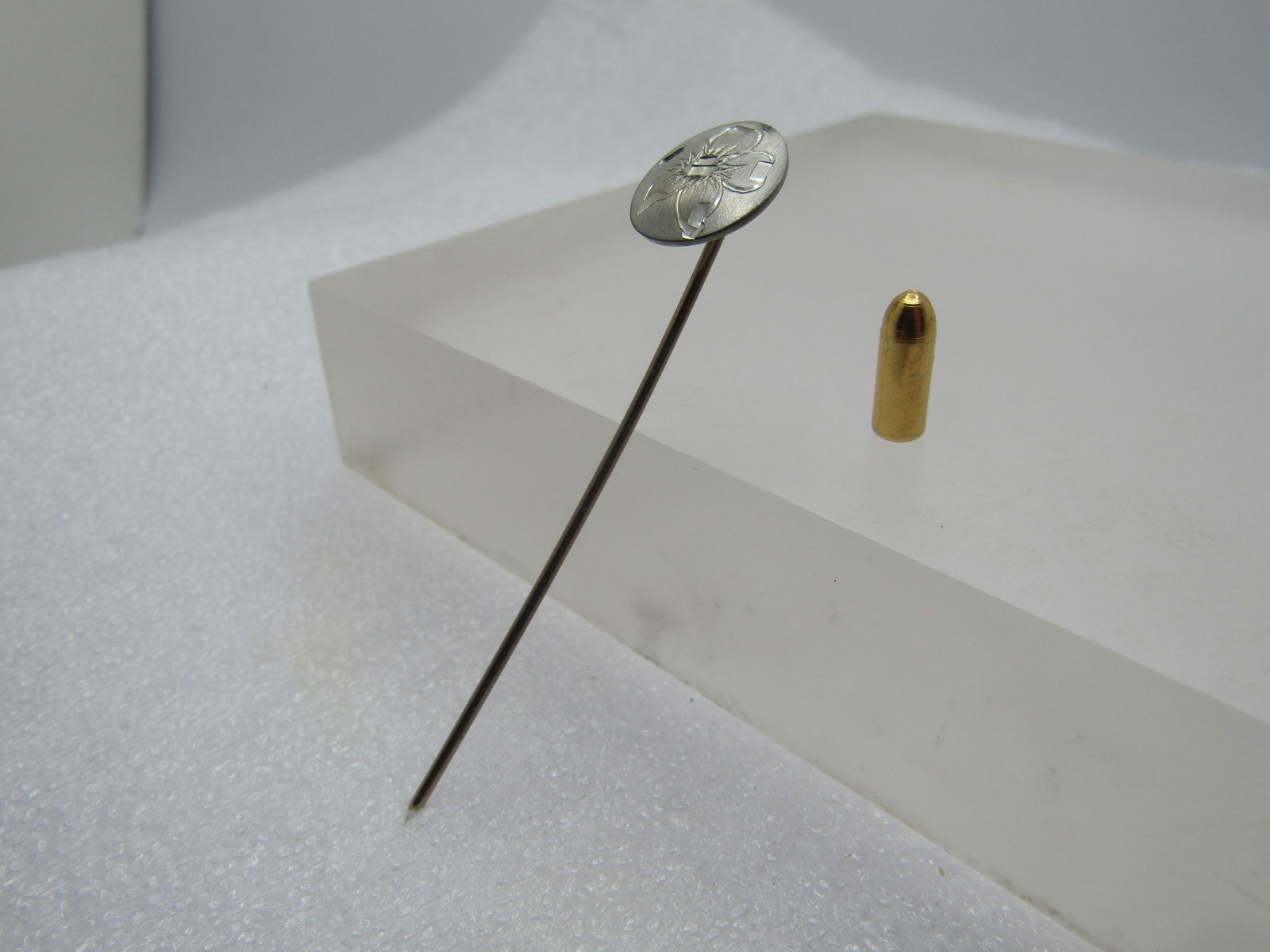 Vintage Hand Engraved Floral Stick Pin, Pewter, Safety Cap, 1960's-1970's - 2