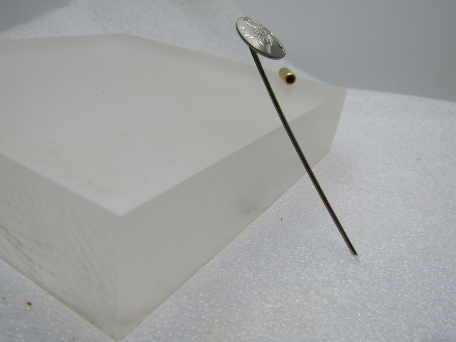 Vintage Hand Engraved Floral Stick Pin, Pewter, Safety Cap, 1960's-1970's - 3