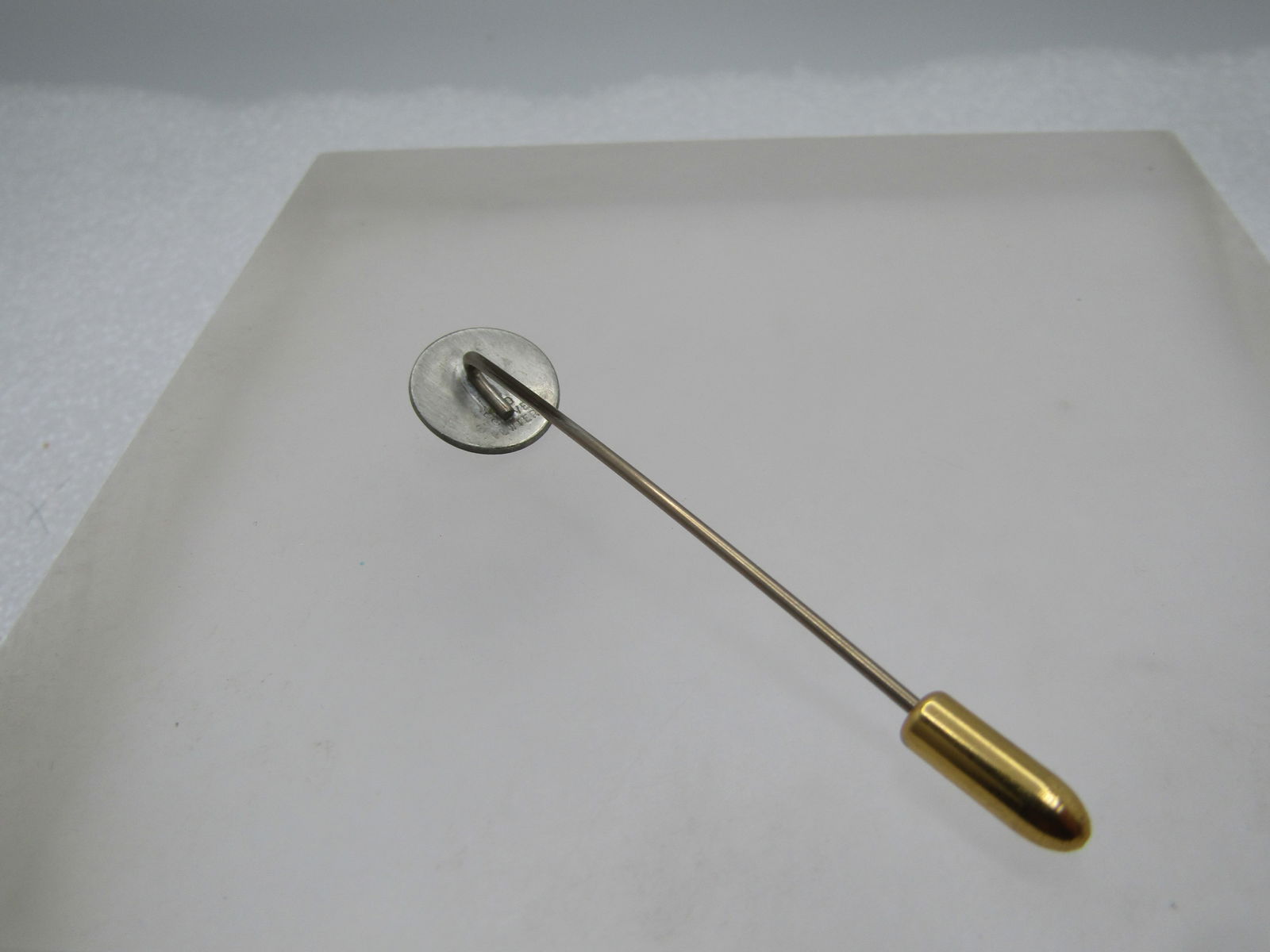 Vintage Hand Engraved Floral Stick Pin, Pewter, Safety Cap, 1960's-1970's - 5