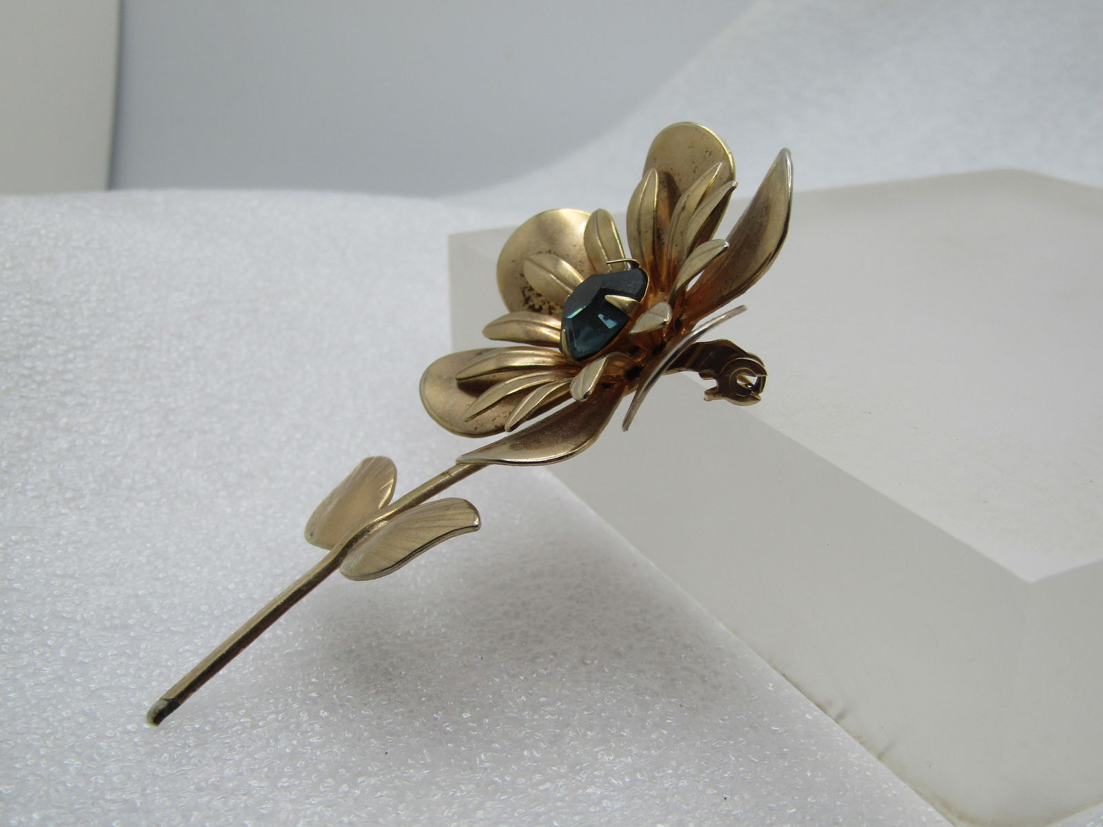 Vintage Blue Rhinestone Floral Stem Brooch, 1940's-1950's - 2