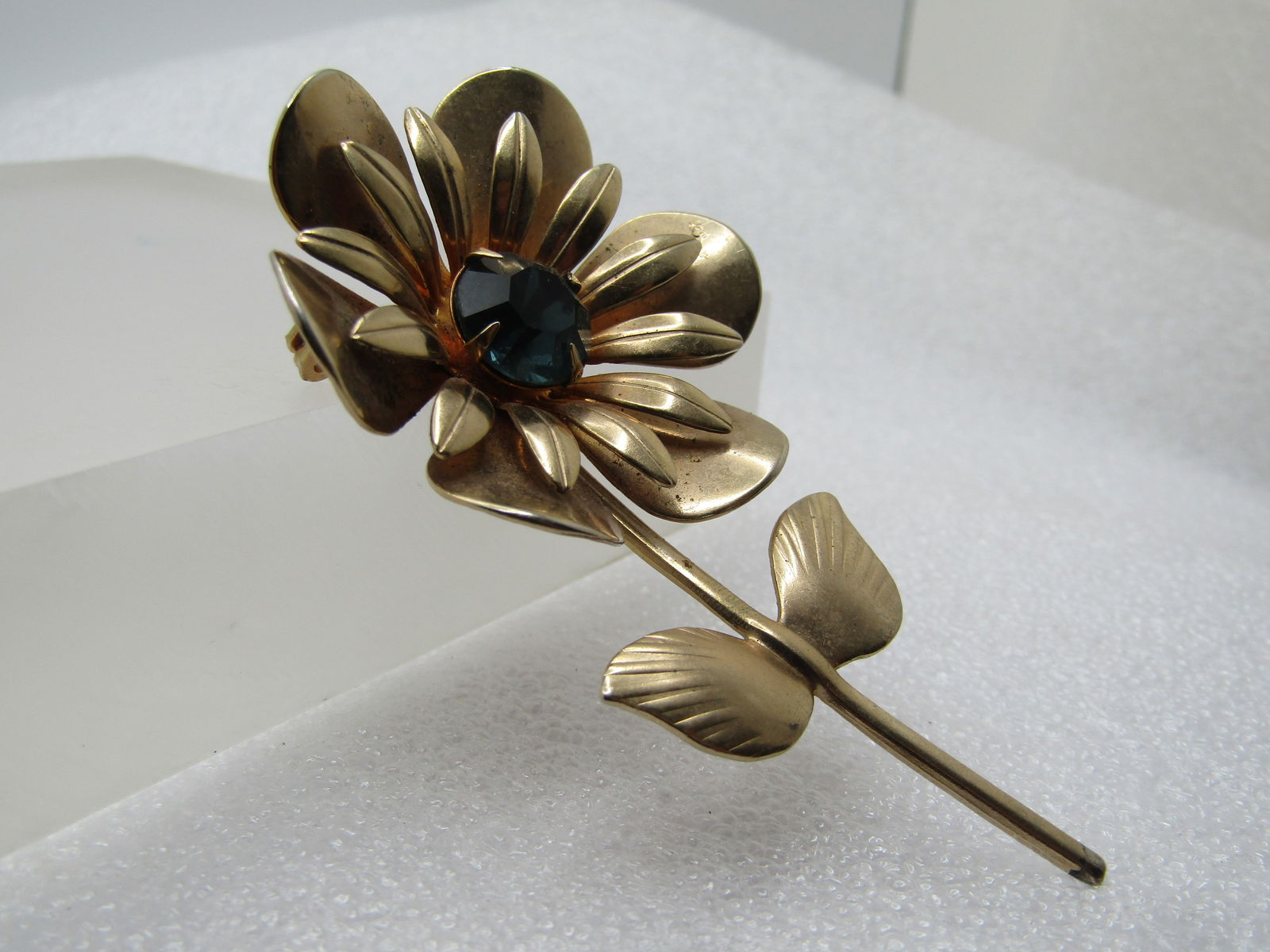 Vintage Blue Rhinestone Floral Stem Brooch, 1940's-1950's - 3