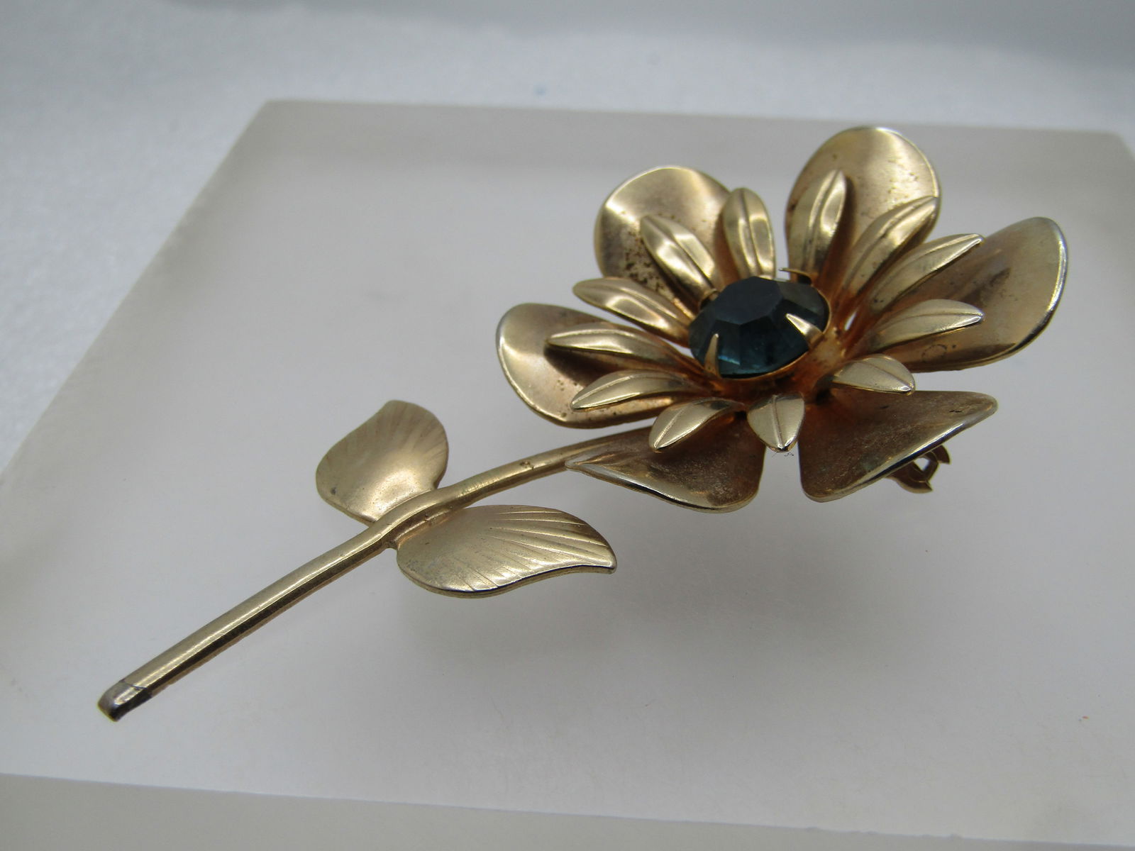 Vintage Blue Rhinestone Floral Stem Brooch, 1940's-1950's - 5