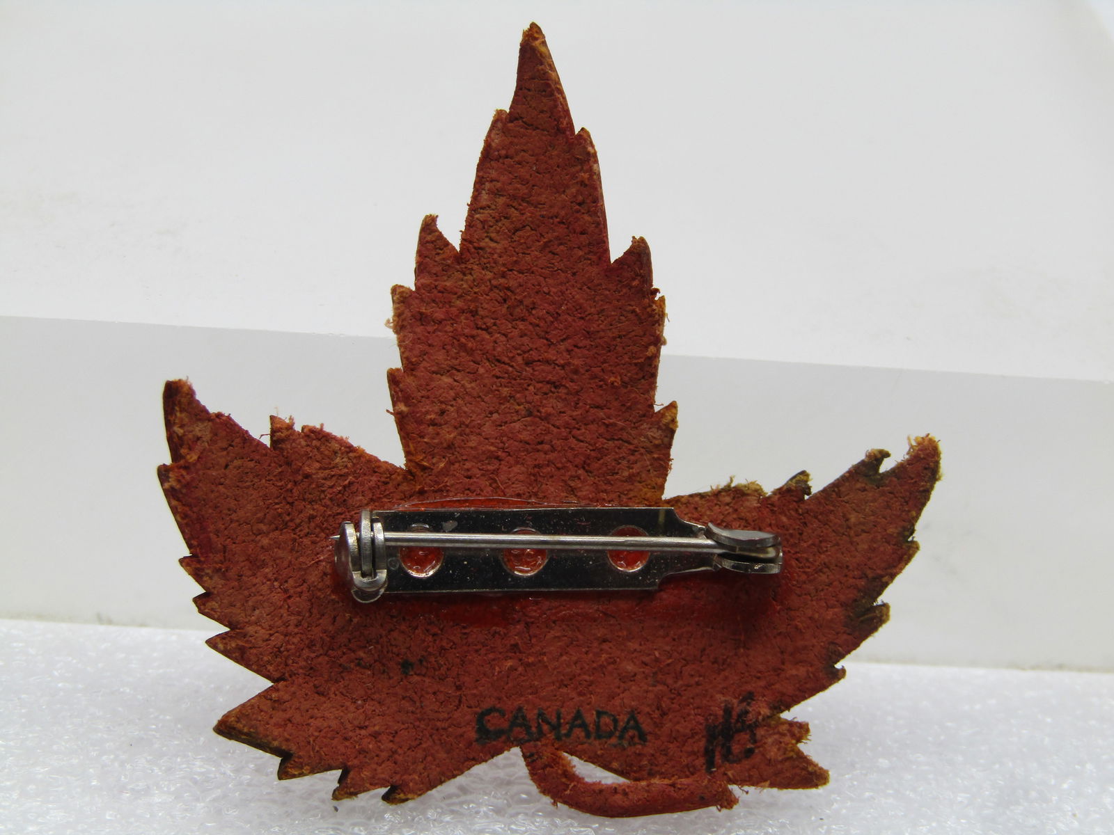 Vintage Leather Maple Leaf Brooch, 1980's-1990's, Canada - 4