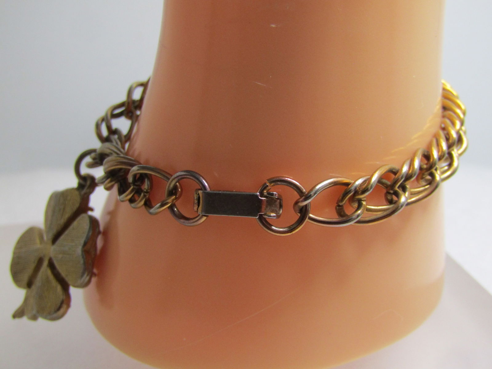 Vintage Green Rhinestone Shamrock Bracelet, 7.25", 1960's - 2