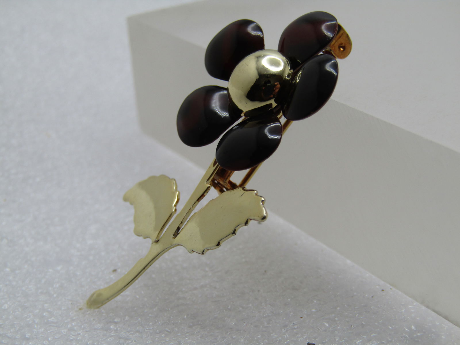 Vintage Black/Brown Enameled Floral Brooch, 1960's - 2
