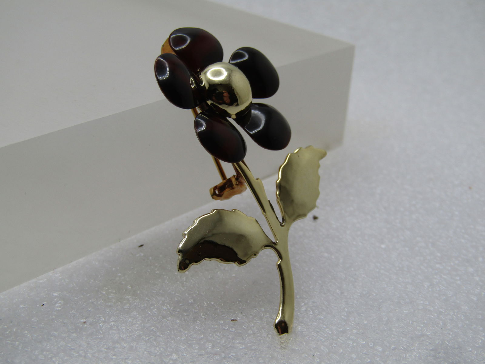 Vintage Black/Brown Enameled Floral Brooch, 1960's - 3