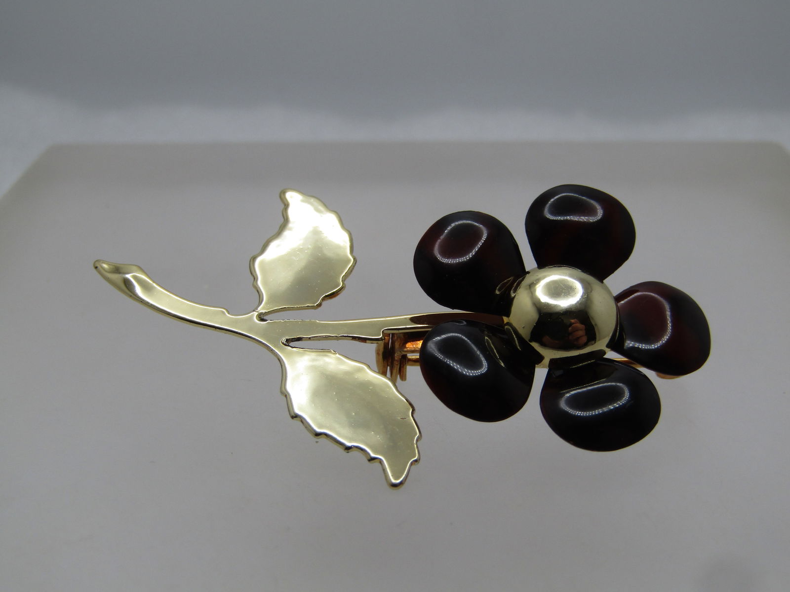 Vintage Black/Brown Enameled Floral Brooch, 1960's - 5