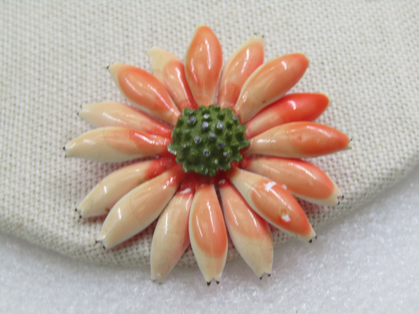 Vintage Orange/Cream Enameled Brooch, Floral, 1.5" wide. 1960's - 4