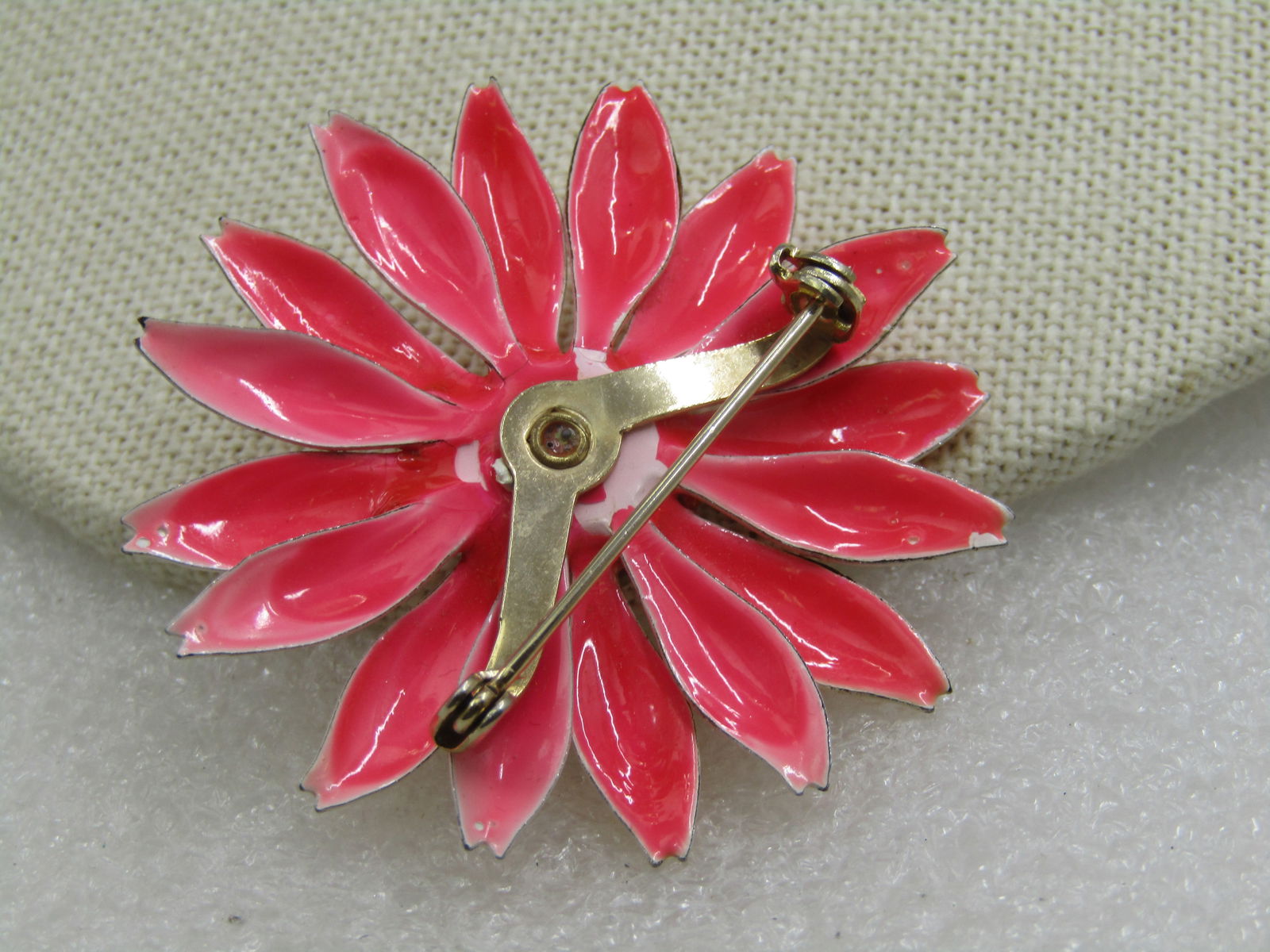 Vintage Orange/Cream Enameled Brooch, Floral, 1.5" wide. 1960's - 5
