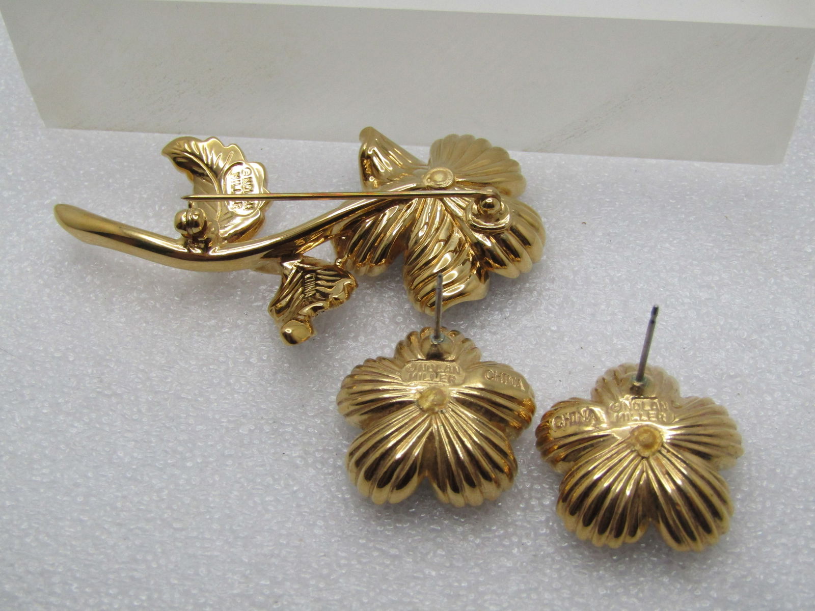 Nolan Miller Enameled Rhinestone Floral Brooch & Earrings Set, 1980's-1990's - 5