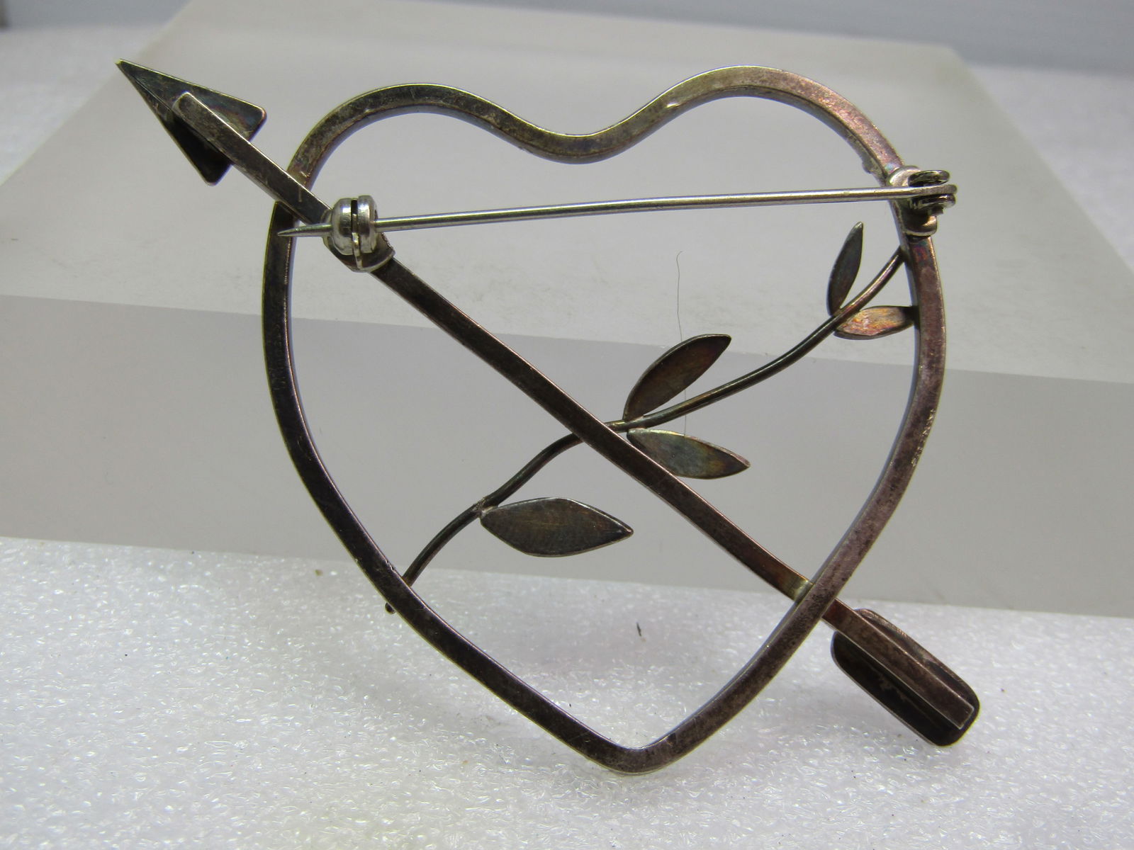 Vintage Sterling Heart/Arrow/Leaf Brooch, 1960's-1970's - 4