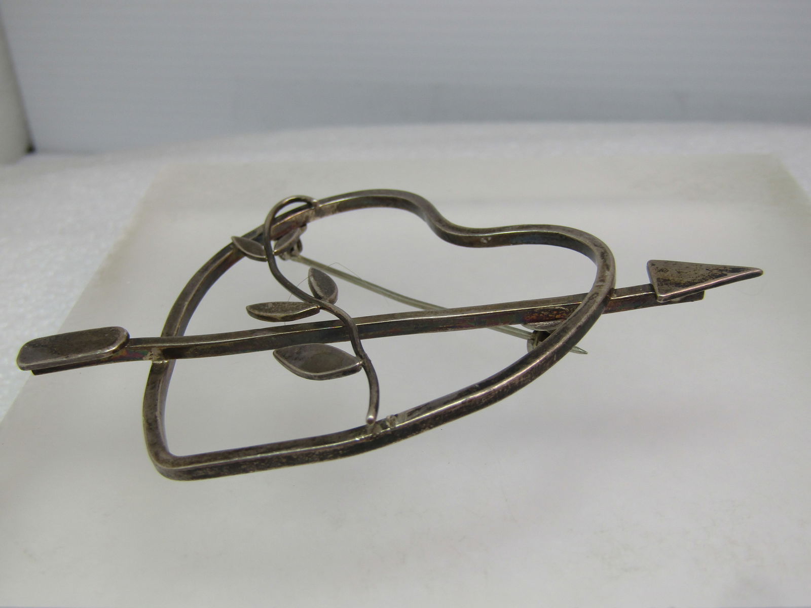 Vintage Sterling Heart/Arrow/Leaf Brooch, 1960's-1970's - 5