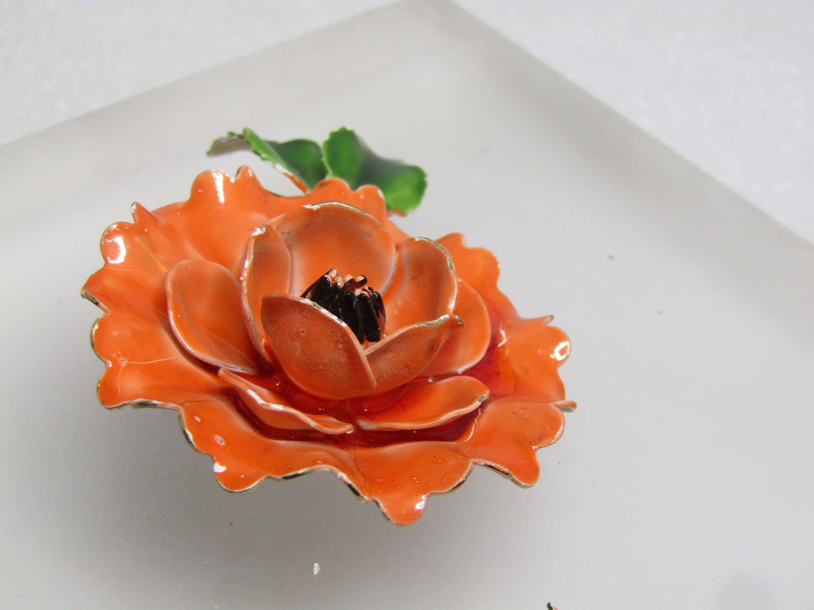 Vintage Orange Enameled Floral Brooch, Signed Pastelli, 1960's - 4