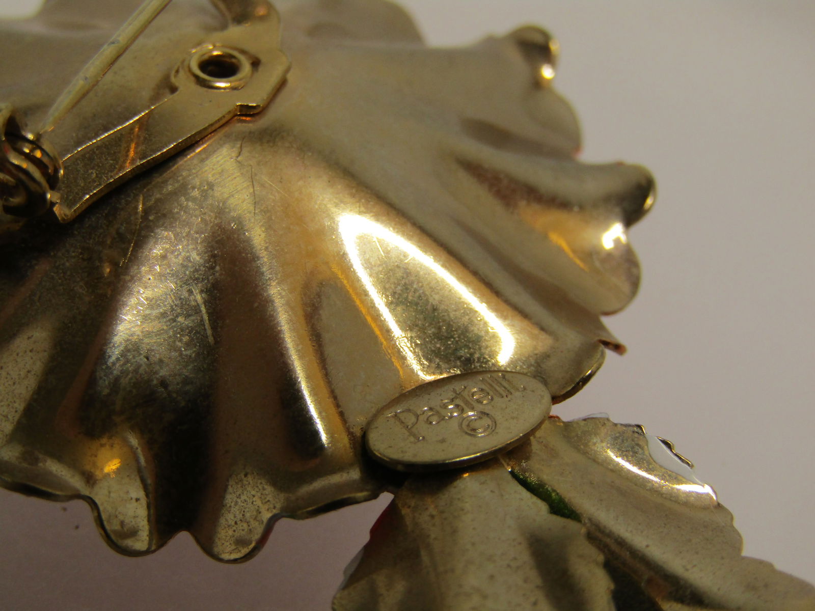 Vintage Orange Enameled Floral Brooch, Signed Pastelli, 1960's - 6