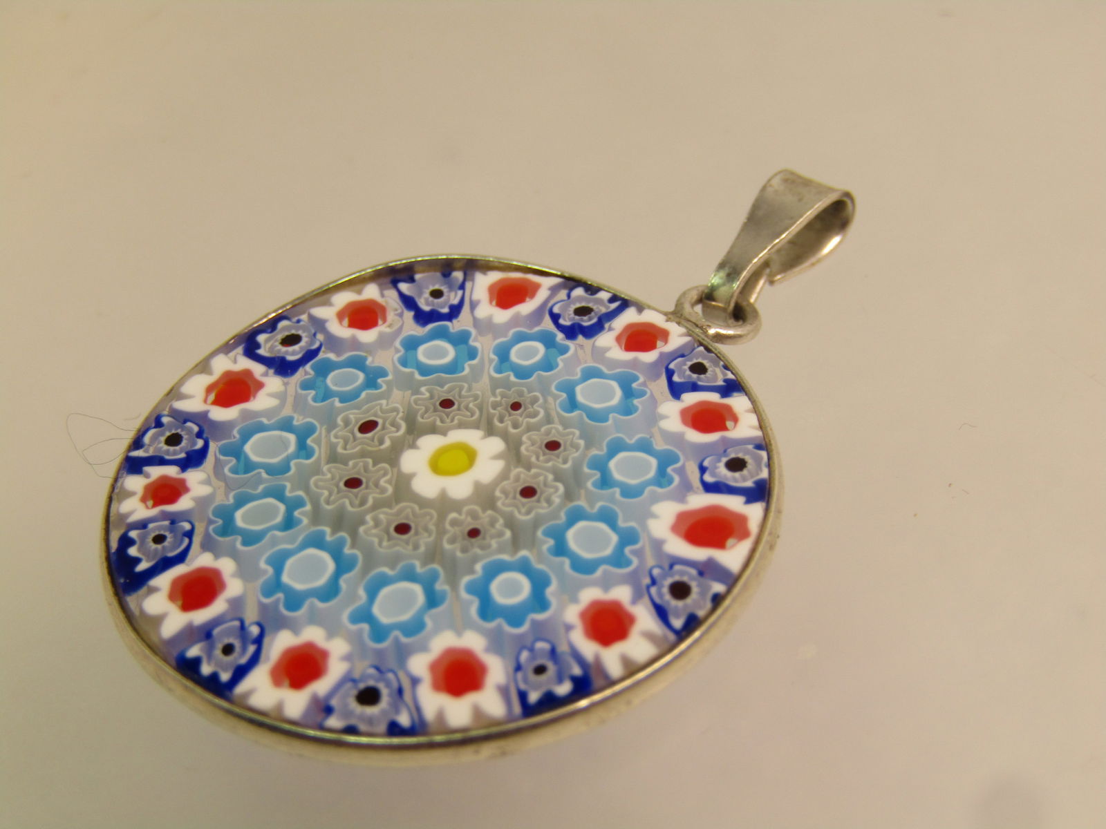 Sterling Silver Murano Milfiore Glass Pendant, 1990's 1.5", Signed - 4