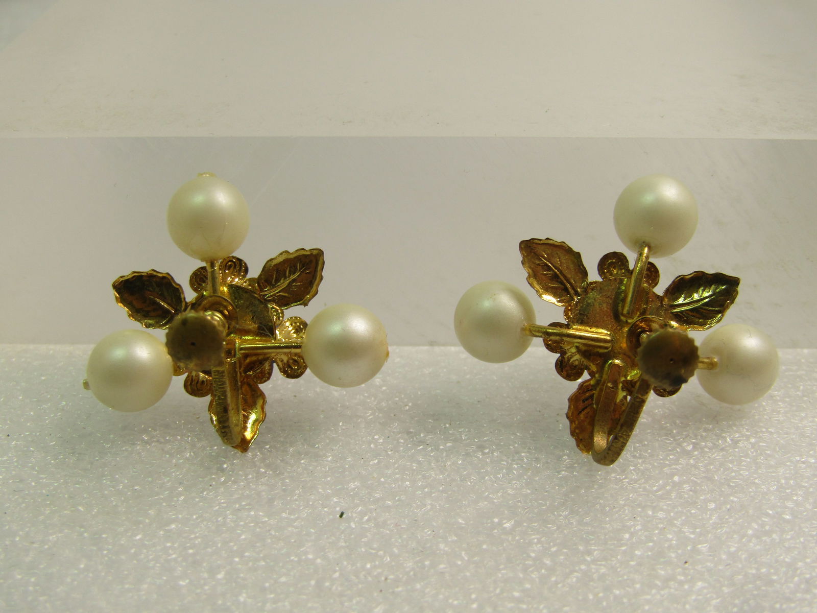 Vintage Enameled Floral Rhinestone Earrings, Faux Pearls, Austria, 1950's - 8
