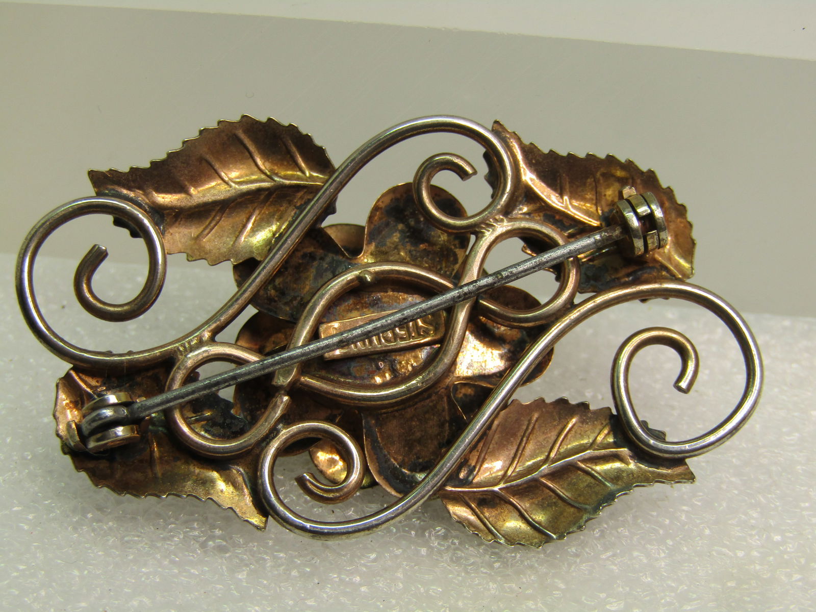 Vintage Sterling Blossom & Leaves Brooch, Two-Tone, 1940's - 4