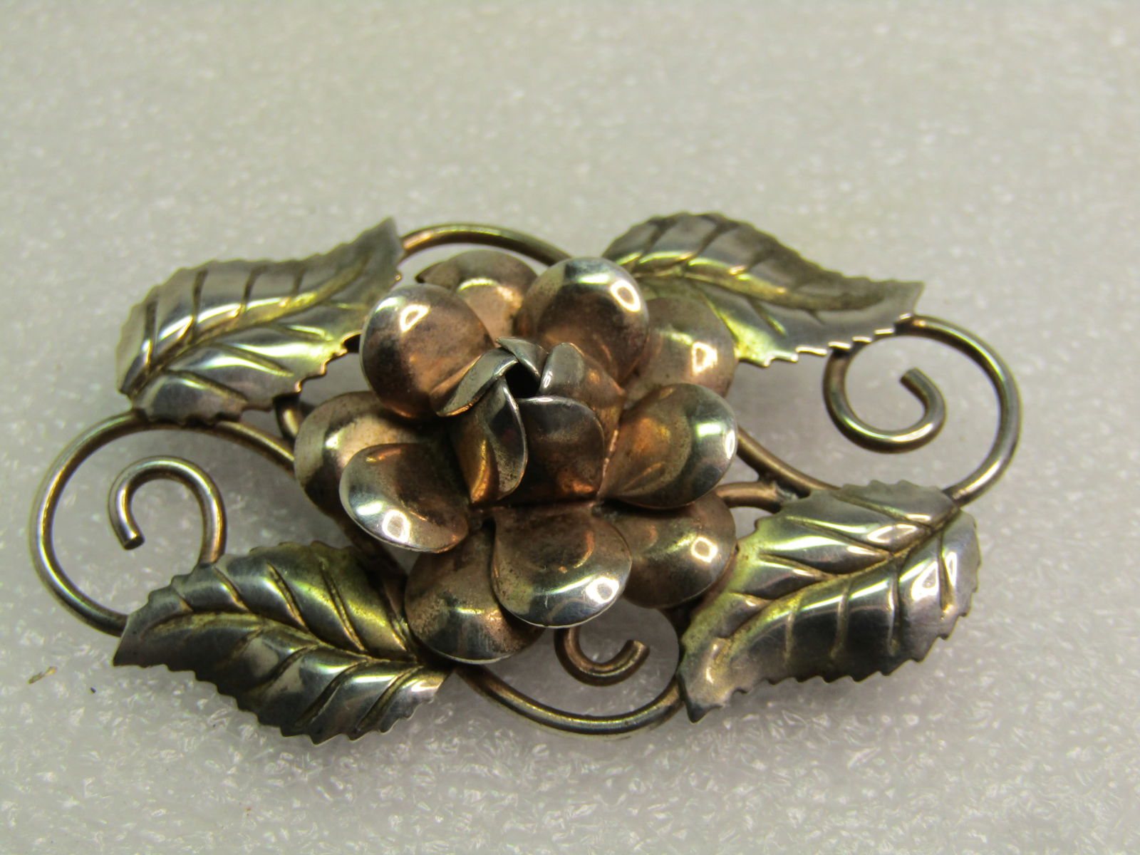 Vintage Sterling Blossom & Leaves Brooch, Two-Tone, 1940's - 5