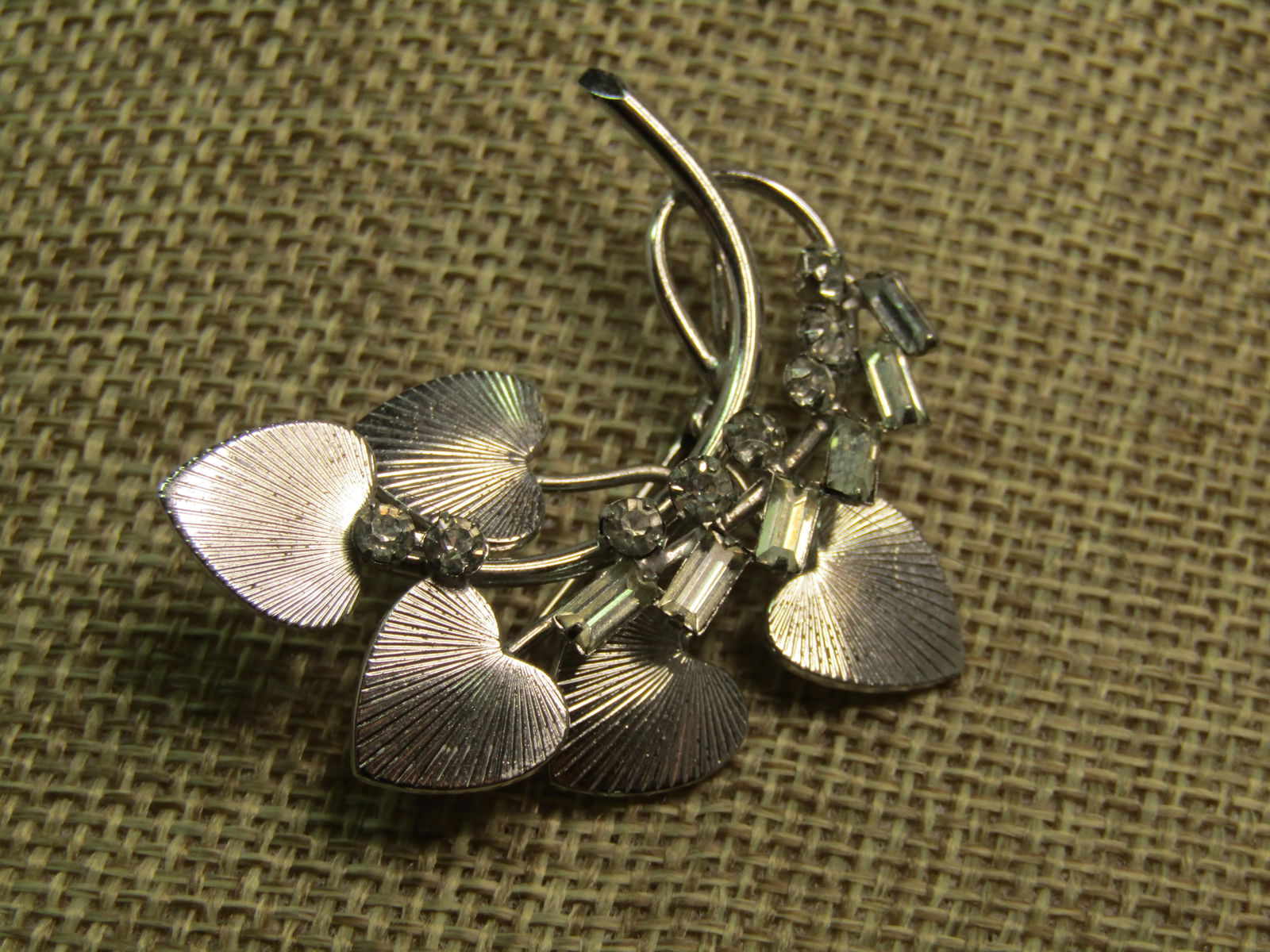 Vintage Sterling Rhinestone Leaf Brooch, Carl Art Signed, 1960's-1970's - 3