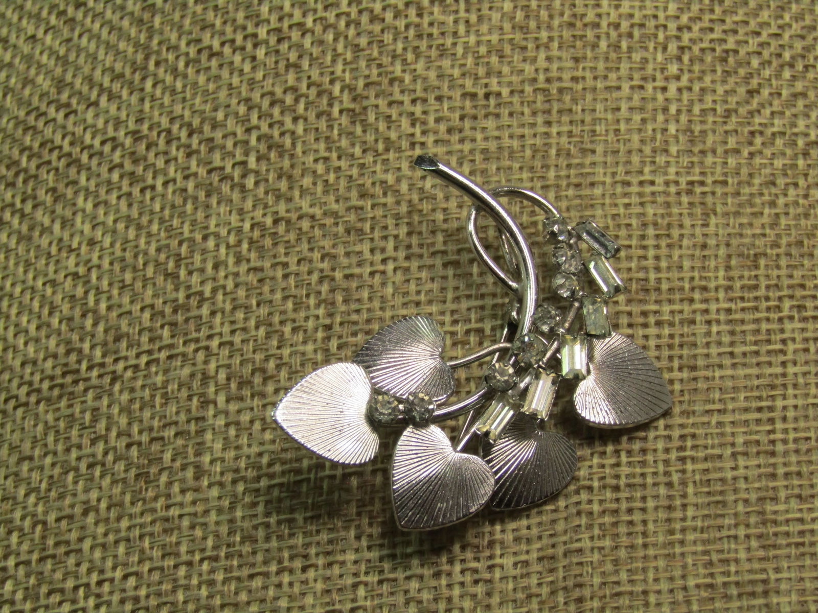 Vintage Sterling Rhinestone Leaf Brooch, Carl Art Signed, 1960's-1970's - 4