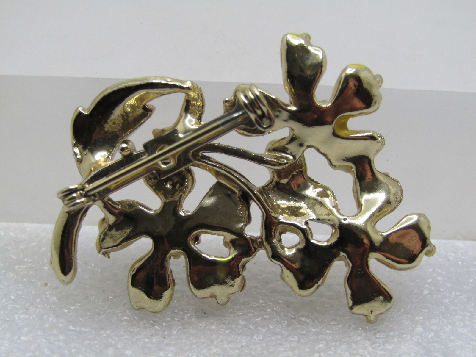 Vintage Yellow Floral & Rhinestone Brooch, A.B, 1960's-1970's - 4