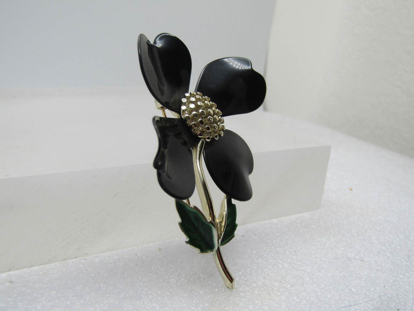 Vintage Black Enameled Floral Stem Brooch, Sarah Coventry, 1960's-1970's - 2