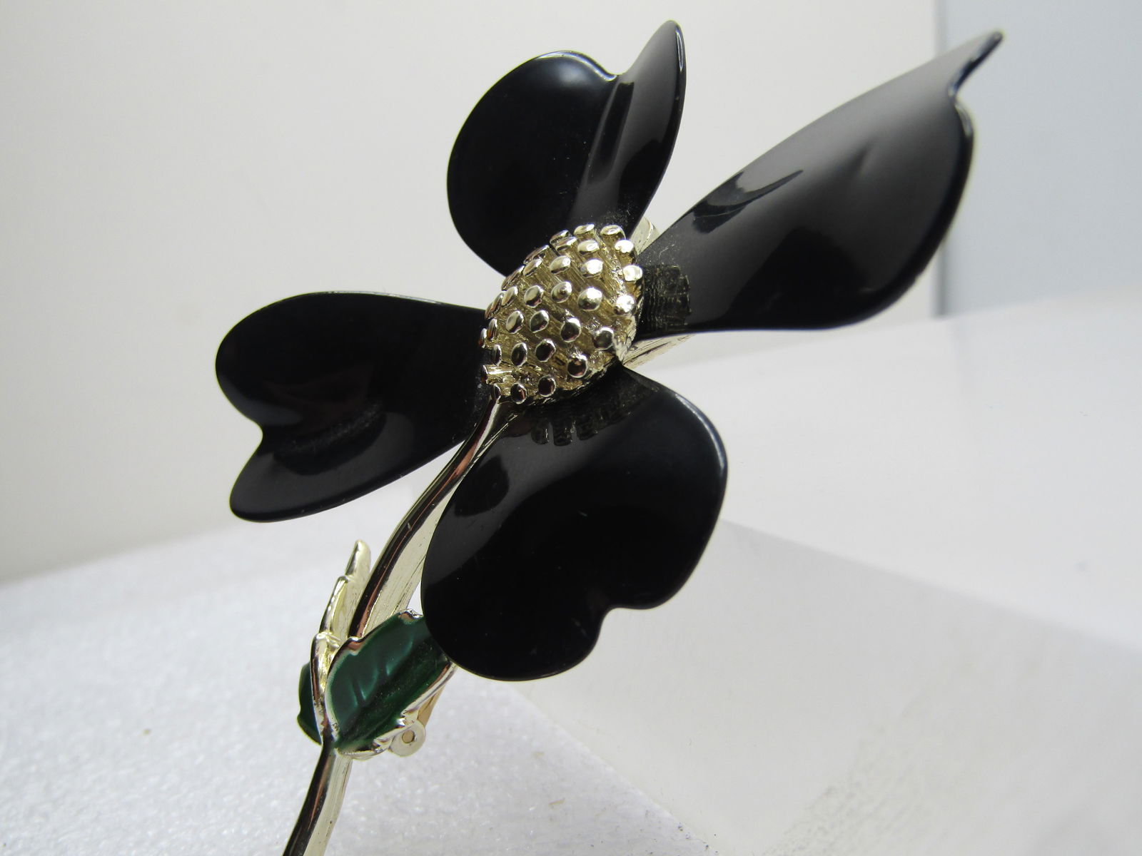 Vintage Black Enameled Floral Stem Brooch, Sarah Coventry, 1960's-1970's - 3