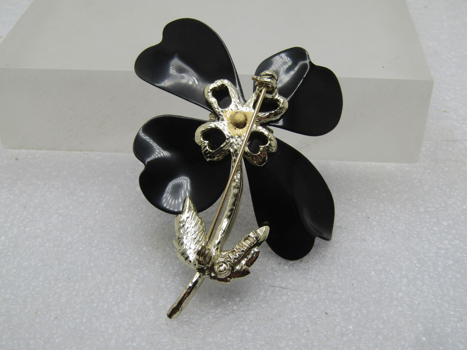 Vintage Black Enameled Floral Stem Brooch, Sarah Coventry, 1960's-1970's - 4