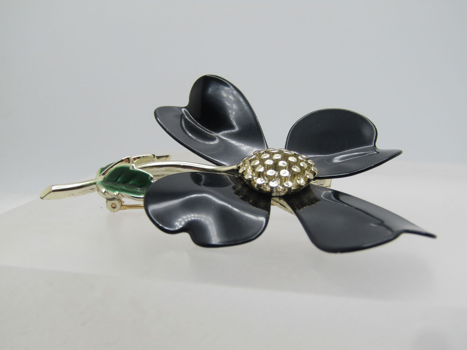 Vintage Black Enameled Floral Stem Brooch, Sarah Coventry, 1960's-1970's - 5