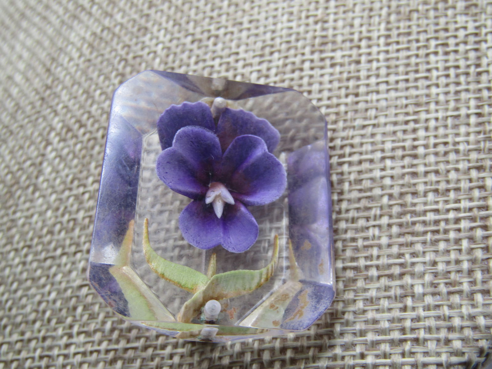 Vintage Reversed Carved Violets Brooch, Lucite, 1950's-1960's - 2