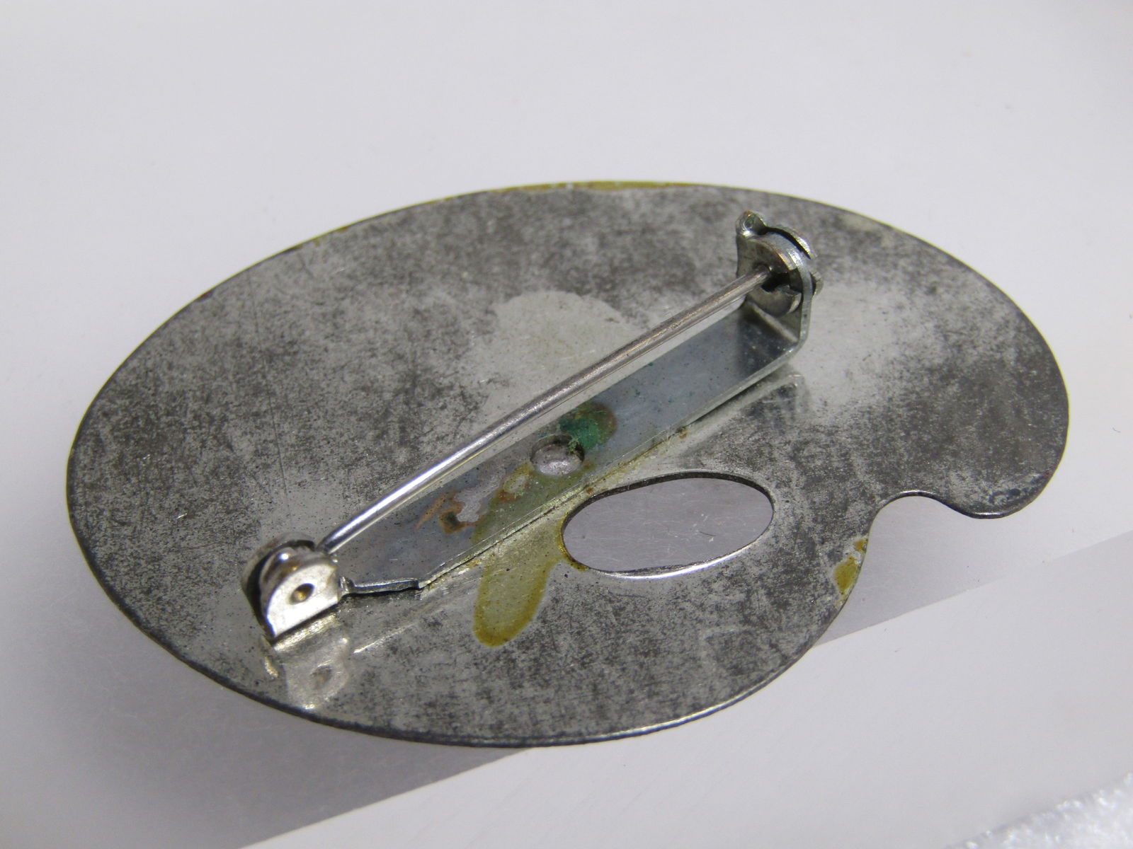 Vintage Floral Painted Palet Brooch, 1960's, Black Enameled - 4