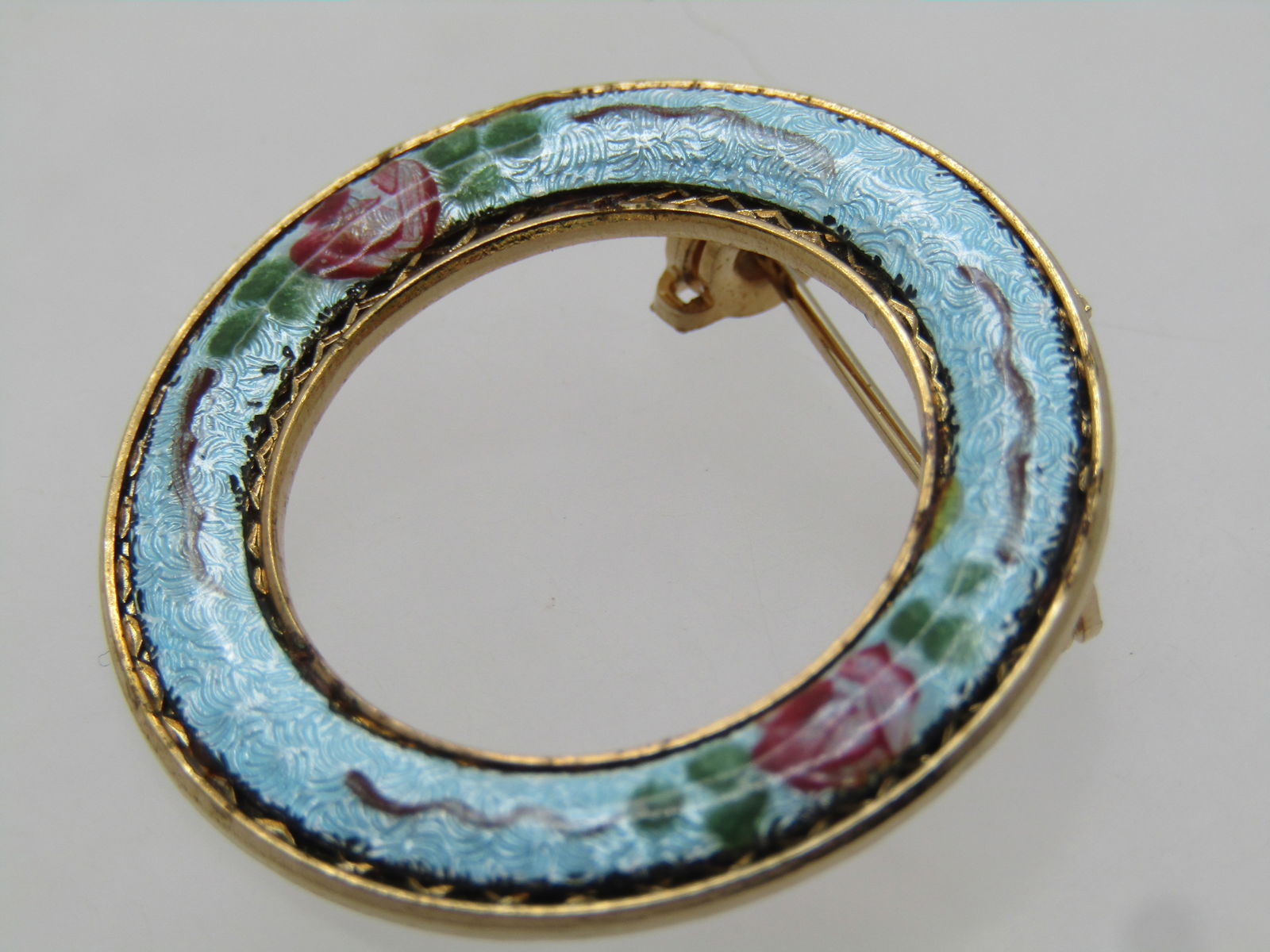 Vintage Floral Guilloche Circle Brooch, 1960's - 2