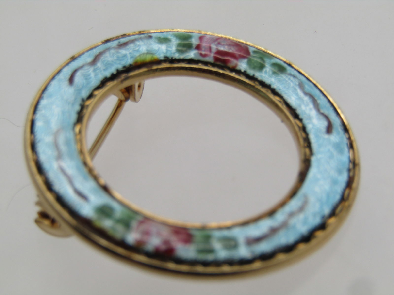 Vintage Floral Guilloche Circle Brooch, 1960's - 3