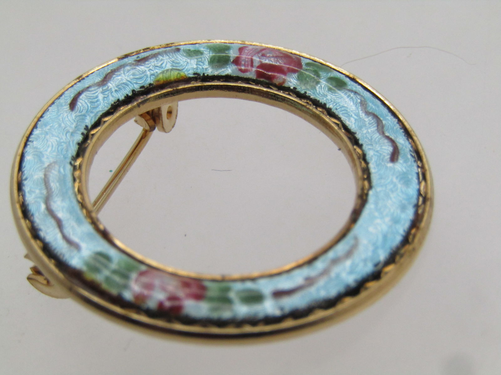 Vintage Floral Guilloche Circle Brooch, 1960's - 4