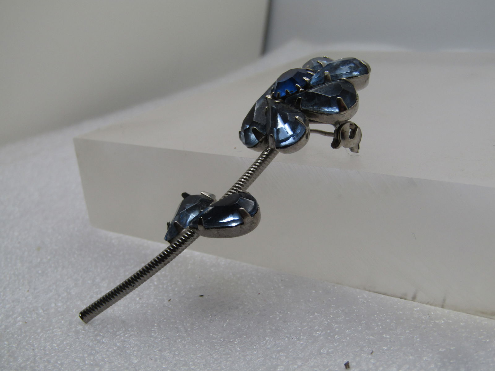 Vintage Blue Rhinestone Floral Stem Brooch, 1960's - 2