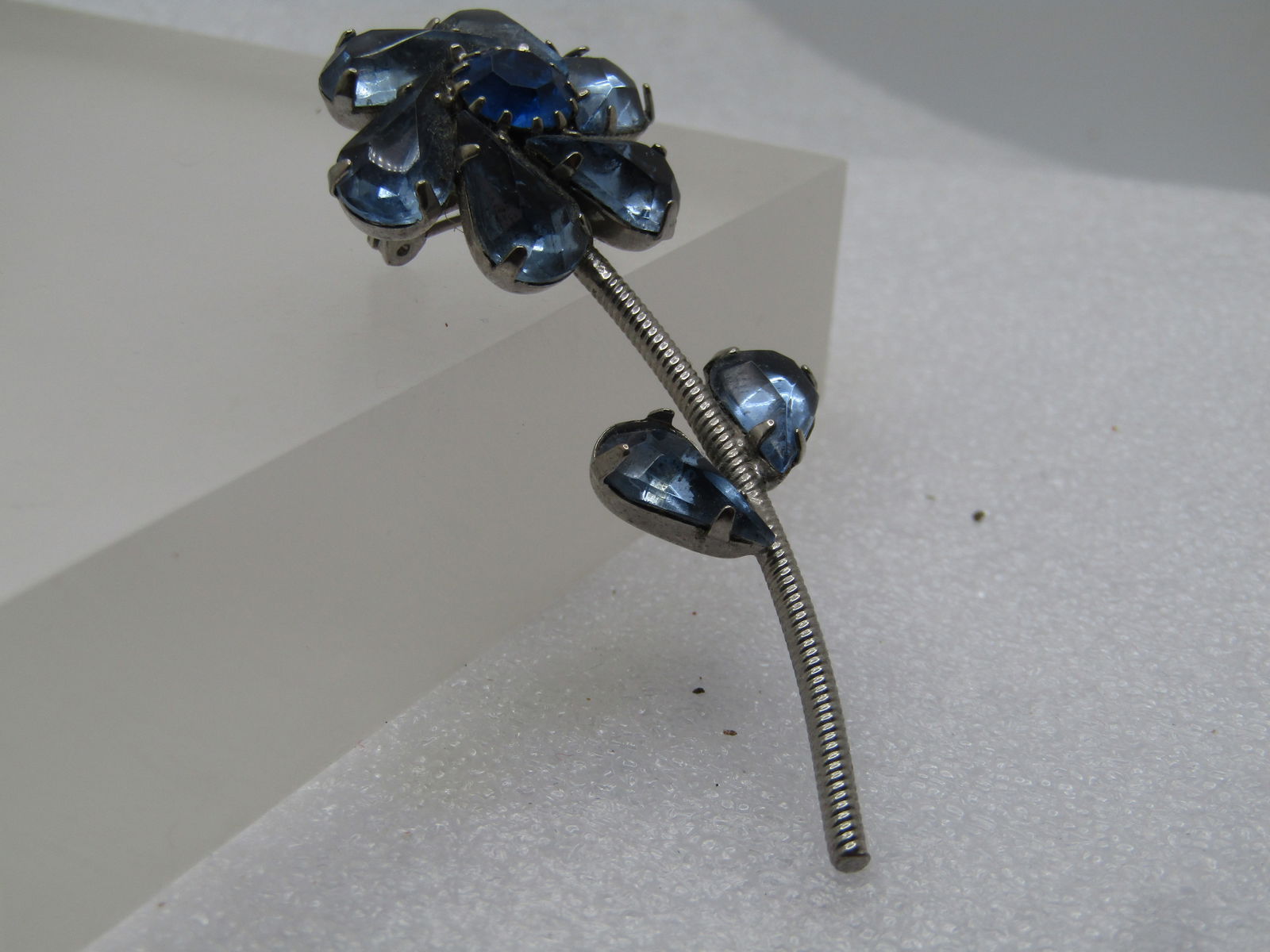 Vintage Blue Rhinestone Floral Stem Brooch, 1960's - 3