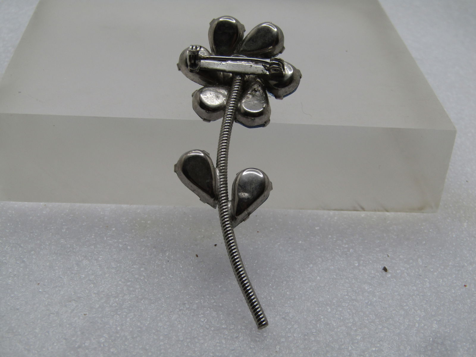 Vintage Blue Rhinestone Floral Stem Brooch, 1960's - 4
