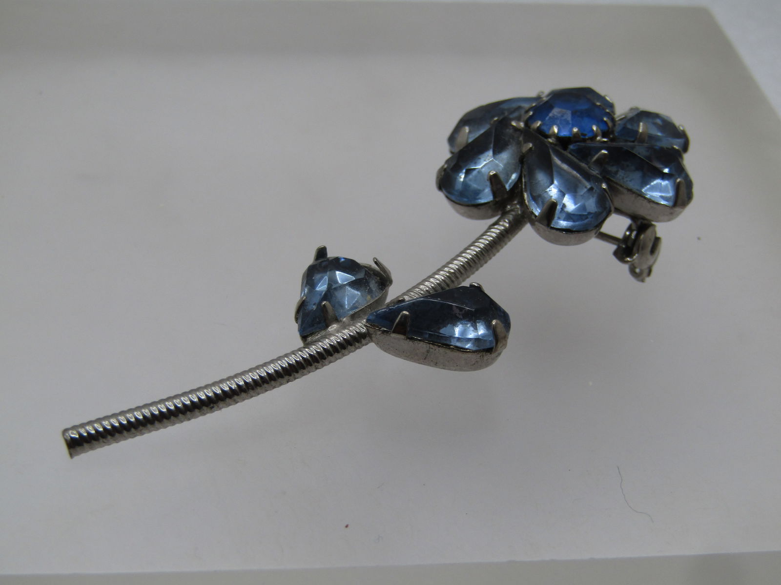 Vintage Blue Rhinestone Floral Stem Brooch, 1960's - 5