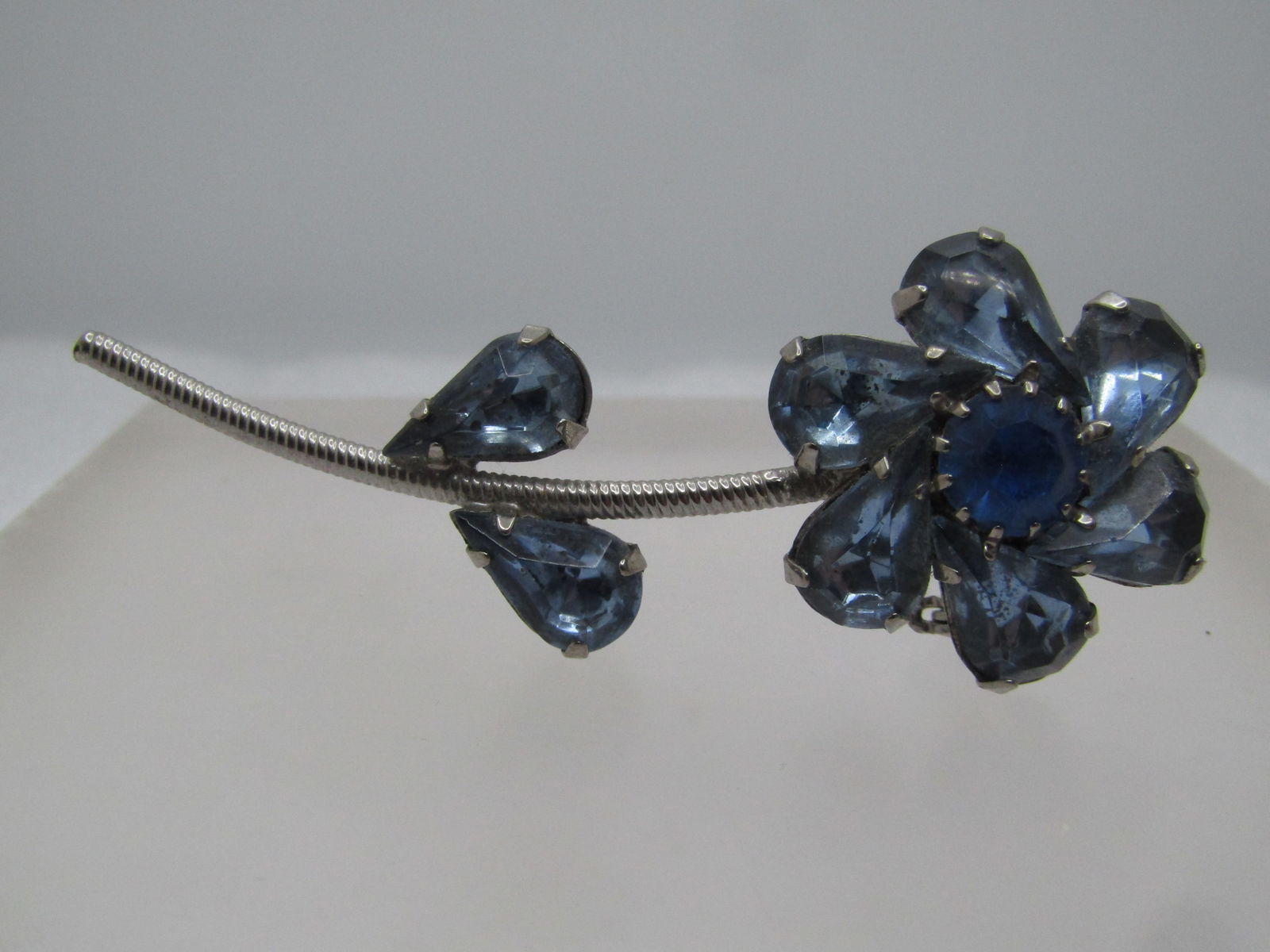 Vintage Blue Rhinestone Floral Stem Brooch, 1960's - 6