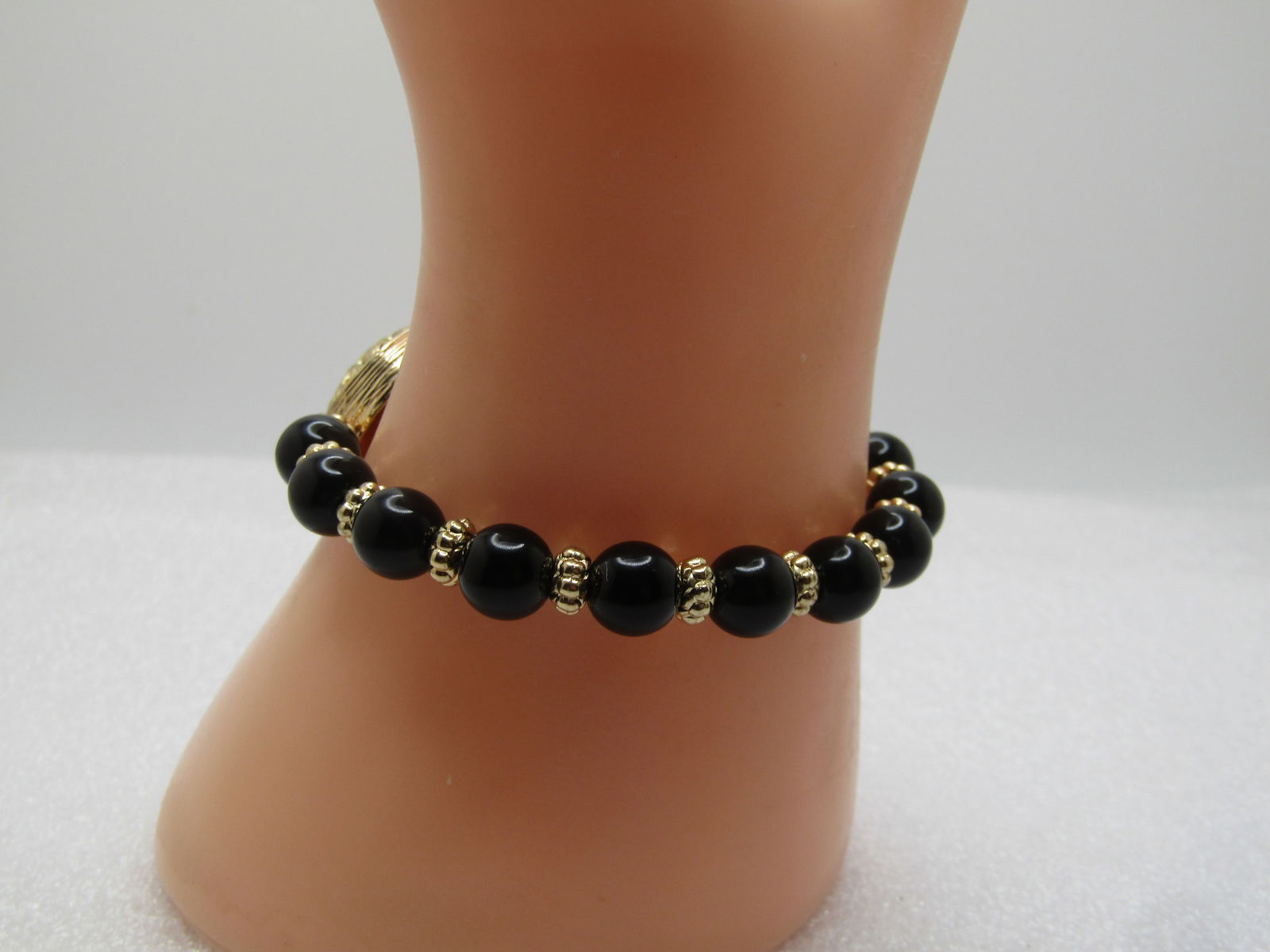 Vintage Black Beaded Tree Bracelet, Stretch, 5.5"-6", 1980's-1990's - 2