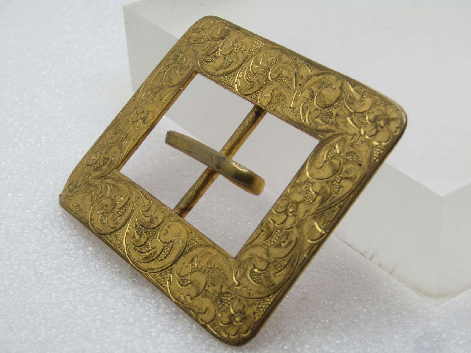 Antique Rectangular Sash Buckle, Shiny Brass, 2.5", 1800's-1920's - 2
