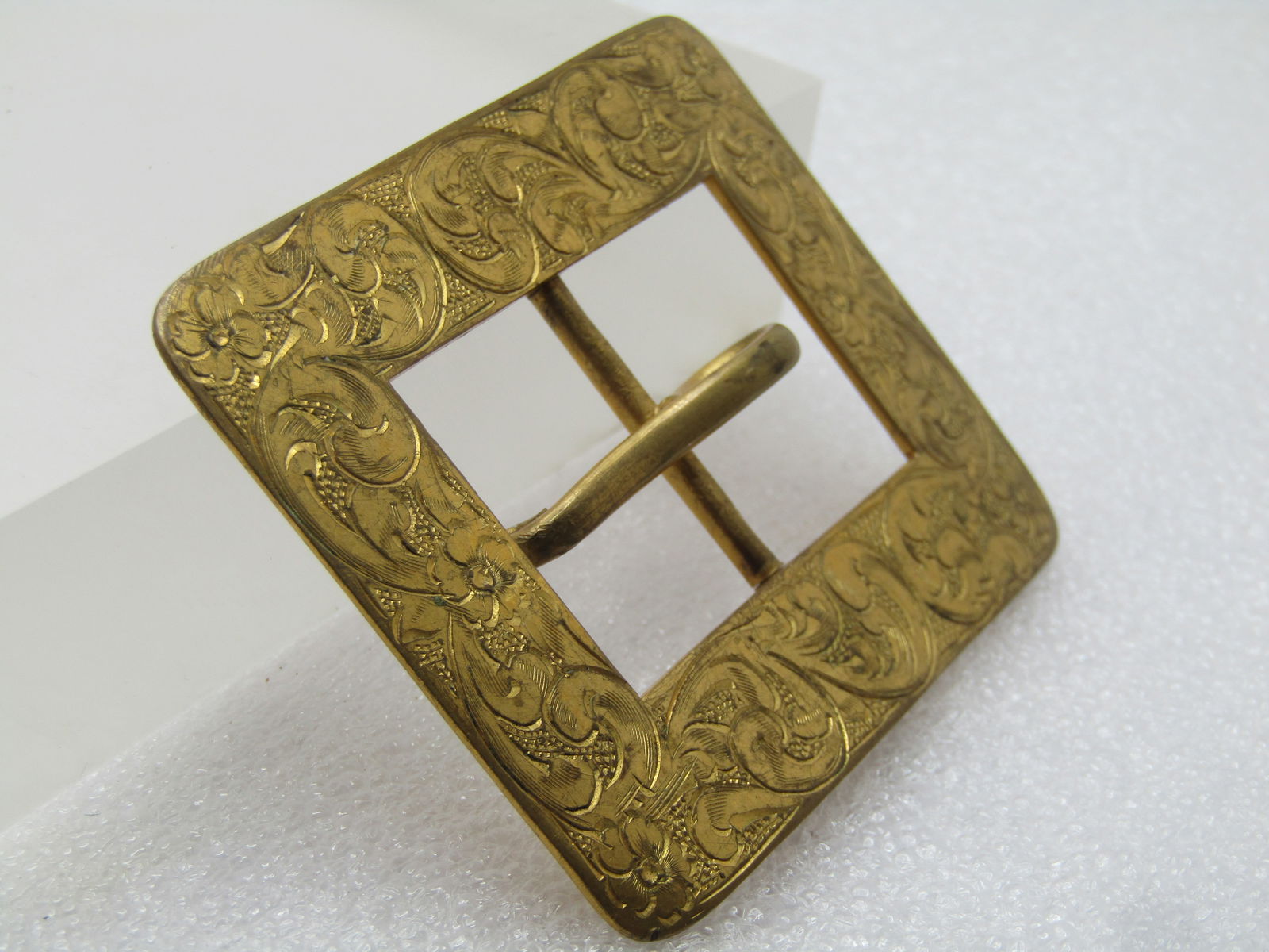 Antique Rectangular Sash Buckle, Shiny Brass, 2.5", 1800's-1920's - 3