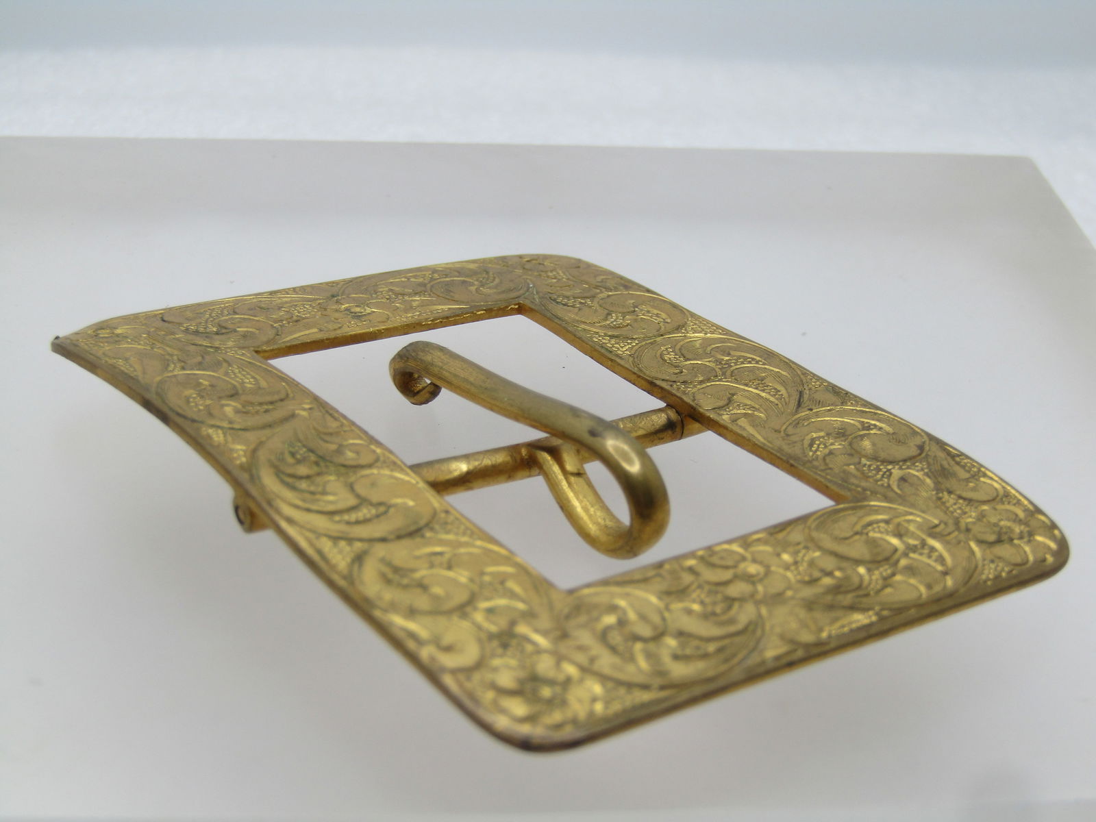 Antique Rectangular Sash Buckle, Shiny Brass, 2.5", 1800's-1920's - 5
