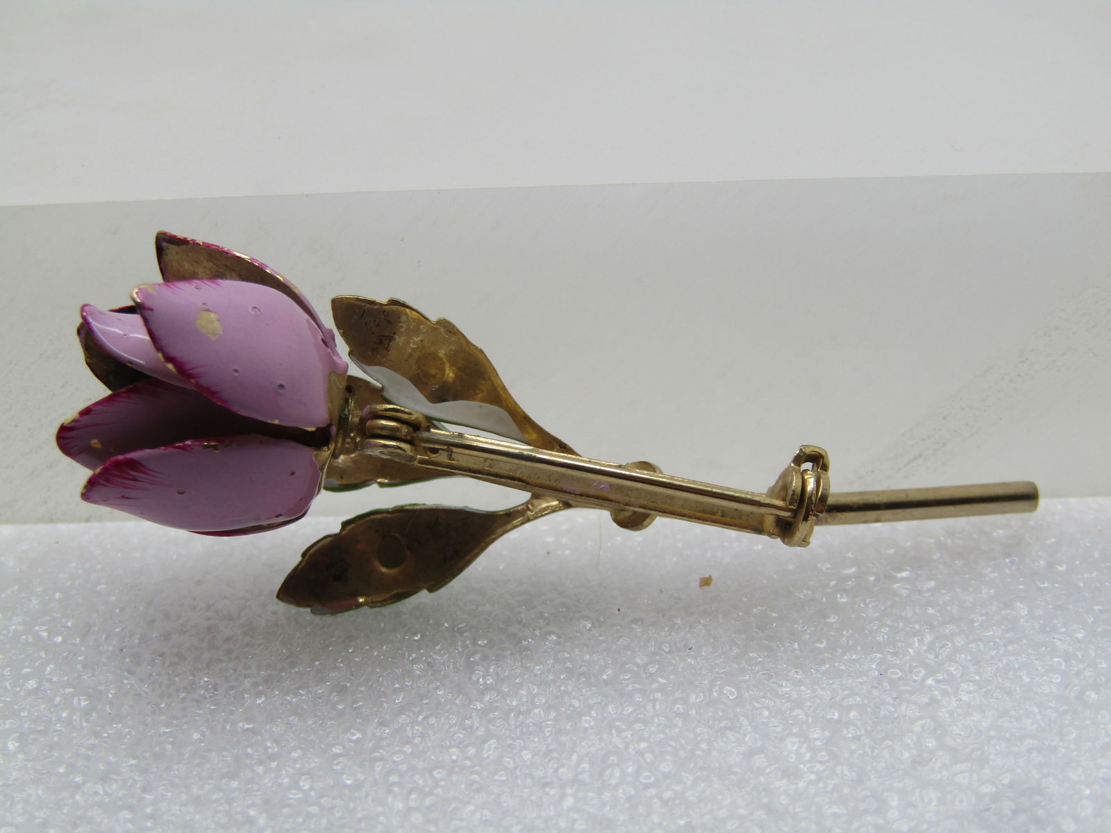 Vintage Lavender Enameled Tulip Brooch with Red Tip, 1960's - 4