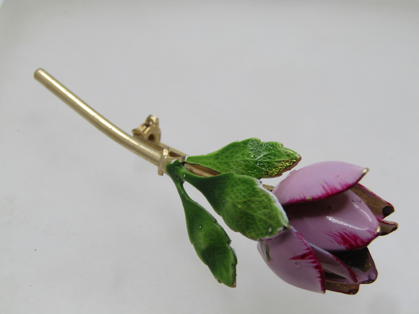 Vintage Lavender Enameled Tulip Brooch with Red Tip, 1960's - 5