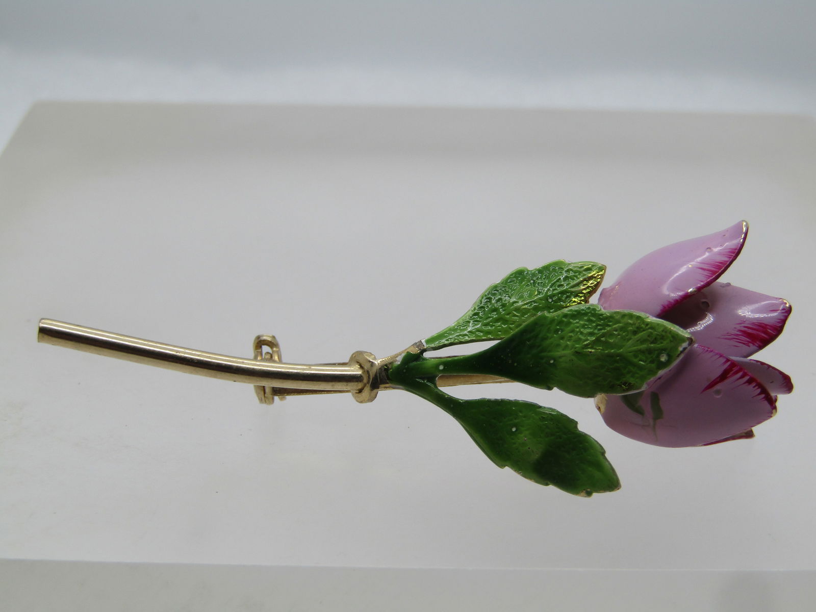 Vintage Lavender Enameled Tulip Brooch with Red Tip, 1960's - 6